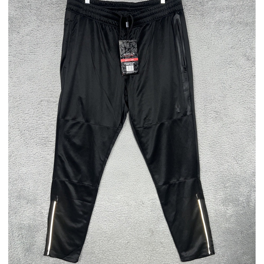 NWT Spyder Active Sweatpants Men's Size XL Black Pro‎ Web Fitness Knit Ankle Zip
